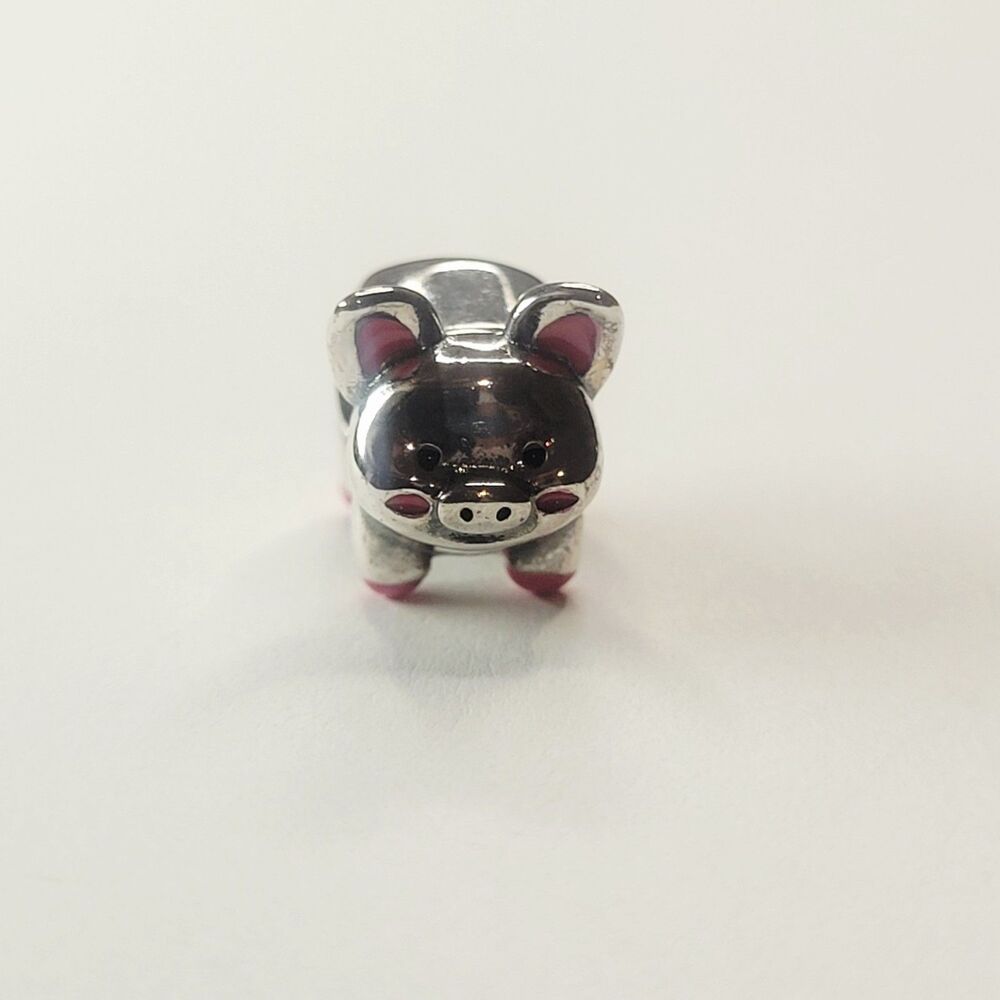 NWT For Pandora Charm Bracelet Piglet Piggy Bank Pig Slider Charm Silver Pink - Picture 3 of 5